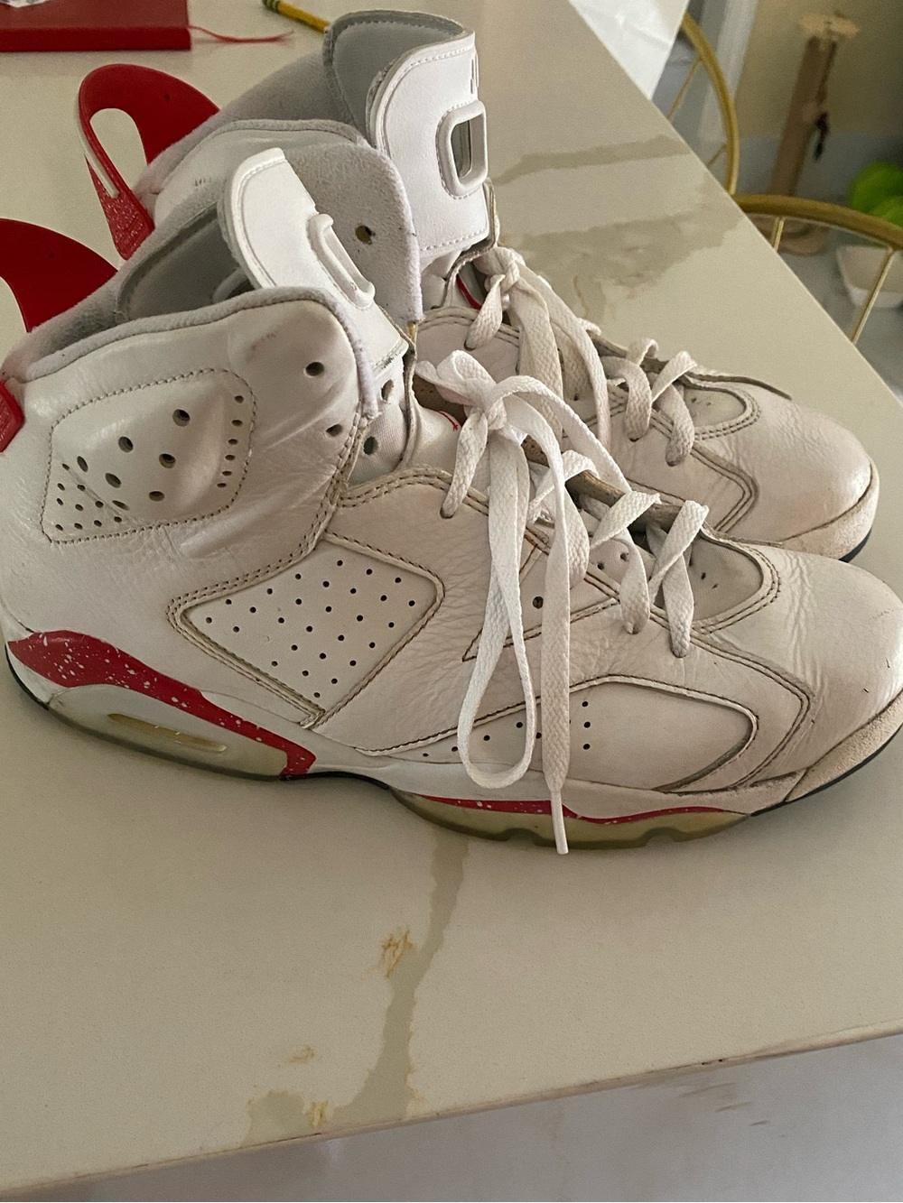 Jordan men White and Red High-Top Sneakers